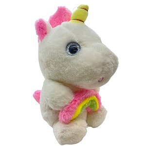 Unicórnio de Pelúcia com Arco Íris - Branco - 20cm - 1 unidade - Rizzo