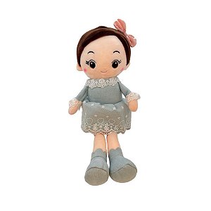 Boneca de Pelúcia com Vestido e Laço - Azul - 35cm - 1 unidade - Rizzo