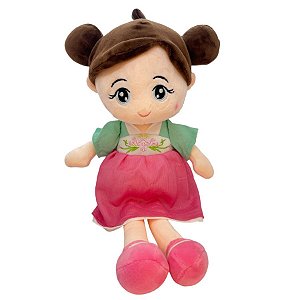 Boneca de Pelúcia com Kimono - Verde e Rosa - 40cm - 1 unidade - Rizzo