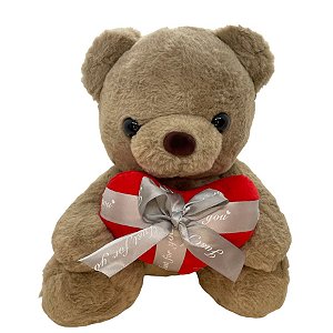 Urso de Pelúcia com Coração Vermelho - Marrom - 28cm - 1 unidade - Rizzo