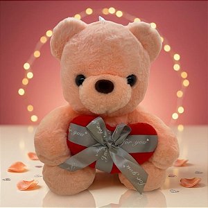 Urso de Pelúcia com Coração Vermelho - Rosa - 28cm - 1 unidade - Rizzo