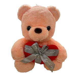 Urso de Pelúcia com Coração Vermelho - Rosa - 28cm - 1 unidade - Rizzo