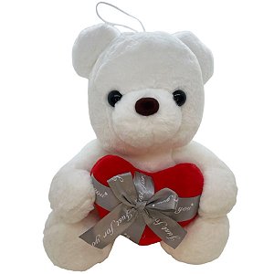Urso de Pelúcia com Coração Vermelho - Branco - 28cm - 1 unidade - Rizzo