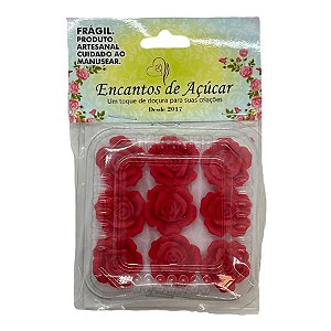 Confeito de Açúcar - Rosa Vermelha - 12 unidades - Encantos de Açúcar - Rizzo
