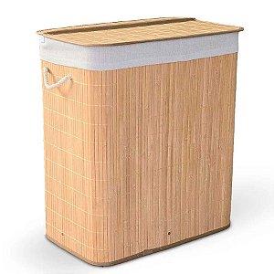 Cesto de Bambu Retangular com Dois Compartimentos e Forro - Marrom - 52x32x60cm - 1 unidade - Rizzo