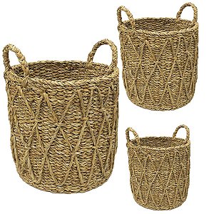 Kit Cesta Decorativa Caubi de Seagrass com Alça  - 3 unidades - Rizzo