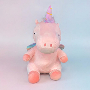Unicórnio de Pelúcia com Asas Metálicas - Rosa- 45cm - 1 unidade - Rizzo