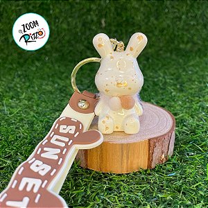 Chaveiro de Coelho Respingos Dourados - Creme - 5,5cm - 1 unidade - Rizzo
