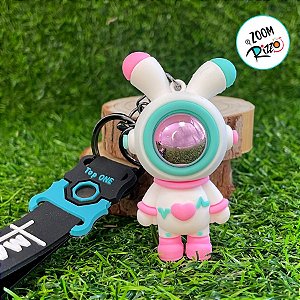 Chaveiro Coelho Astronauta - Rosa e Verde Água - 7,5cm - 1 unidade - Rizzo