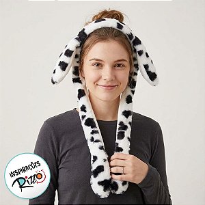 Tiara Orelha Coelho com Movimento - Branco e Preto - 55cm - 1 unidade - Rizzo