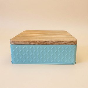 Lata de Metal Quadrada Texturizada - Azul - 17x6cm - 1 unidade - Rizzo