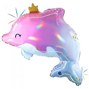 Balão de Festa Metalizado 27" 69cm - Glowy Dolphin - 1 unidade - Rizzo