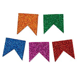 Aplique de Eva - Bandeirinha Glitter - Festa Junina - 3x2,5cm - 10 unidades - Rizzo