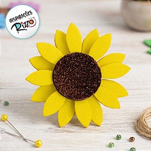 Aplique de Eva - Girassol Glitter - 4x4cm - 10 unidades - Rizzo