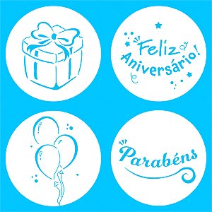 Kit Mini Stencils Parabéns - 7cm - 4 unidades - BlueStar - Rizzo