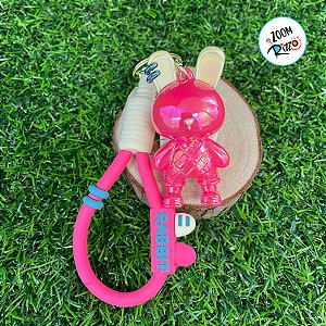 Chaveiro Coelho Metalizado - Rosa e Creme - 6cm - 1 unidade - Rizzo