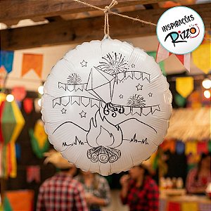 Balão de Festa Metalizado Redondo 20" 50cm - Fogueira de São João - Branco - 1 unidade - Rizzo