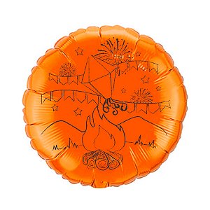 Balão de Festa Metalizado Redondo 20" 50cm - Fogueira de São João - Laranja - 1 unidade - Rizzo