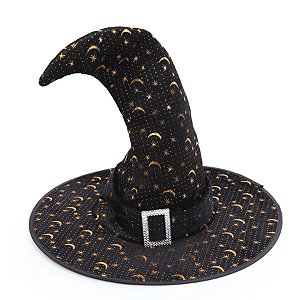 Chapéu de Bruxa Preto - Luas e Estrelas Douradas - 1 unidade - Cromus - Rizzo