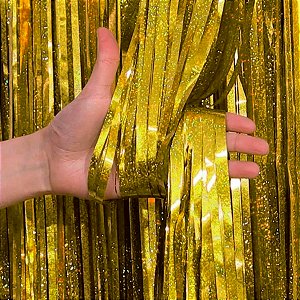 Cortina Decorativa Metalizada Glitter Dourado 1x2m - 1 unidade - Rizzo