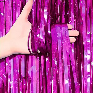 Cortina Decorativa Metalizada Glitter Pink 1x2m - 1 unidade - Rizzo