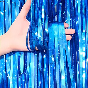 Cortina Decorativa Metalizada Glitter Azul 1x2m - 1 unidade - Rizzo