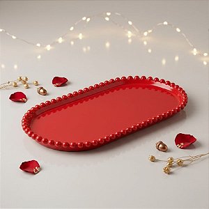Bandeja Esfera Acrílica Durável Oval - Vermelho- 25x13cm - 1 unidade - Rizzo - Rizzo