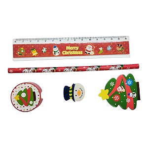 Kit Papelaria Escolar Natal com 5 Peças - Sortido - 1 unidade - Cromus - Rizzo