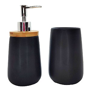 Kit para Banheiro 3 Peças em Cerâmica - Preto Fosco - 380ml - 1 unidade - Rizzo - Rizzo