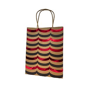 Sacola de Papel Kraft para Presente Ondulada Metalizada - Vermelha - 23x18x10cm - 1 unidade - Rizzo