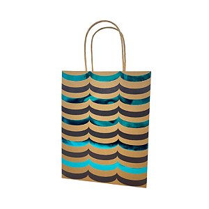 Sacola de Papel Kraft para Presente Ondulada Metalizada - Azul - 23x18x10cm - 1 unidade - Rizzo