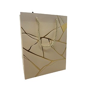 Sacola de Papel para Presente Marmorizada - Creme - 23x18x10cm - 1 unidade - Rizzo