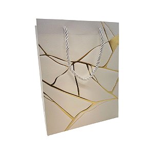 Sacola de Papel para Presente Marmorizada - Branca - 23x18x10cm - 1 unidade - Rizzo