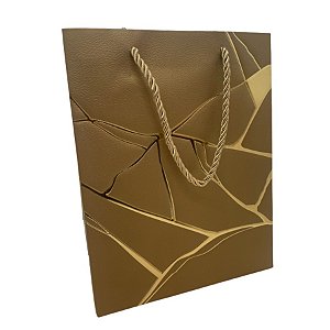 Sacola de Papel para Presente Marmorizada - Dourada - 32x26x12cm - 1 unidade - Rizzo
