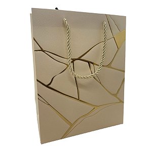 Sacola de Papel para Presente Marmorizada - Creme - 32x26x12cm - 1 unidade - Rizzo