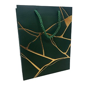 Sacola de Papel para Presente Marmorizada - Verde - 32x26x12cm - 1 unidade - Rizzo