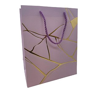Sacola de Papel para Presente Marmorizada - Lilás - 32x26x12cm - 1 unidade - Rizzo
