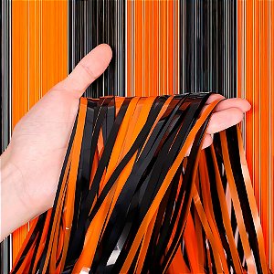 Cortina Decorativa Metalizada Laranja/Preto 1x2m - 1 unidade - Rizzo