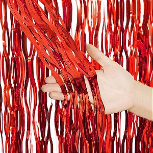 Cortina Decorativa Metalizada Vermelho Ondulada 1x2m - 1 unidade - Rizzo