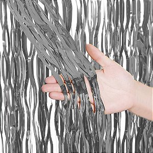 Cortina Decorativa Metalizada Prata Ondulada 1x2m - 1 unidade - Rizzo