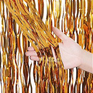 Cortina Decorativa Metalizada Dourado Ondulada 1x2m - 1 unidade - Rizzo