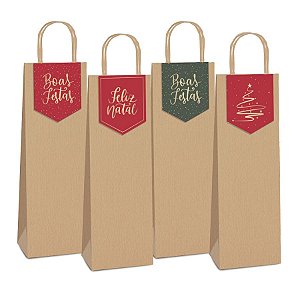 Sacola de Papel Garrafa 35x13x8cm - Boas Festas - 10 unidades - Cromus - Rizzo