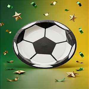Prato de Papel Redondo Biodegradável - Bola de Futebol - 10 unidades - Rizzo