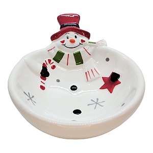Tigela Decorativa de Cerâmica de Natal - Boneco de neve - 13x4cm - 1 unidade - Rizzo