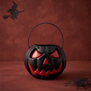 Baldinho de Halloween com Alça - Abóbora Preta - 13x17cm - 1 unidade - Rizzo