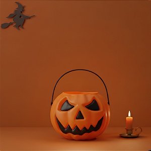 Baldinho de Halloween com Alça - Abóbora Laranja - 13x17cm - 1 unidade - Rizzo
