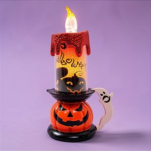 Vela Decorativa Com Led Halloween - Abóbora Vermelho - 15x7cm - 1 unidade - Rizzo