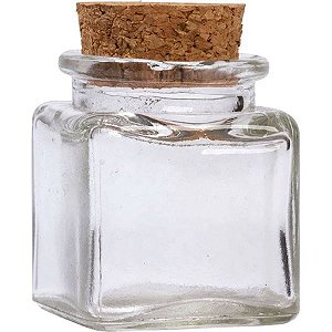 Potinho de Vidro Quadrado com Tampa de Rolha 60ml - 5x4cm - 1 unidade - Rizzo