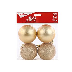 Bola de Natal com Glitter e Fosca - Ouro - 8cm - 4 unidades - Cromus - Rizzo