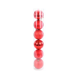 Bola de Natal em Tubo - Vermelho - 7cm  - 6 unidades - Cromus - Rizzo